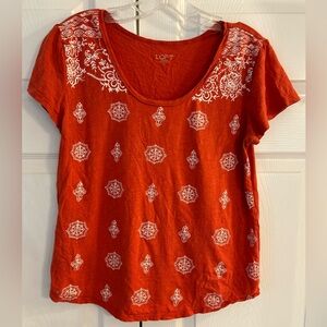 LOFT Women’s Orange Flower Print Short Sleeve Cotton Tunic Blouse Shirt Size S